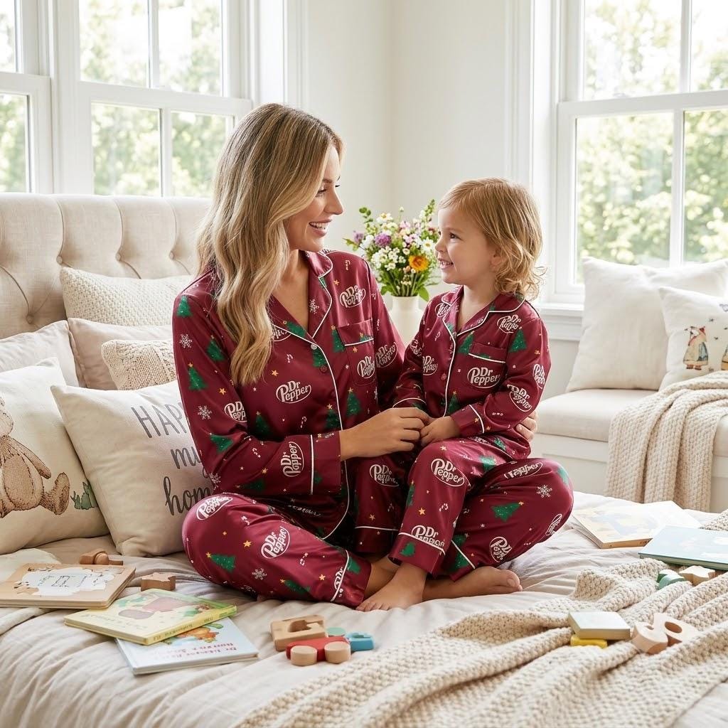 Dr Pepper Christmas Satin Pajamas Set, Est. 1885 Soda Pajamas, Diet Drink Lovers Gift, Family Matching Christmas Pajamas, Christmas Pajamas