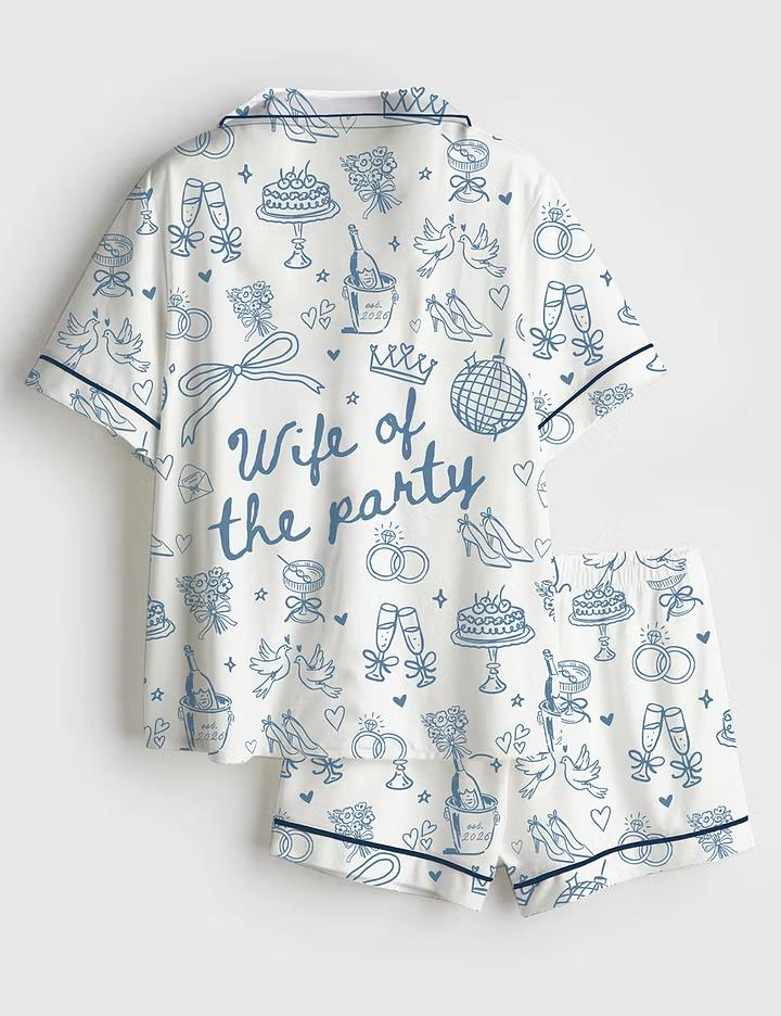 Funny Bride Wedding Silky Satin Pajamas, Wife of the Party Short Sleeve Pjs Set, Cozy Bridal Party Loungewear, Bridesmaid PJ Gift