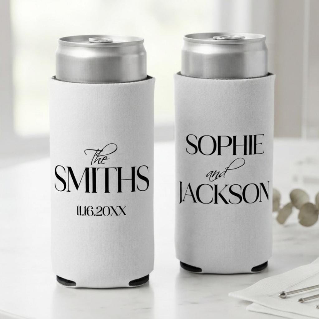 Custom Wedding Slim Can Coolers Personalized Wedding Favors for Skinny Cans Hard Seltzer Wedding Guest Gifts