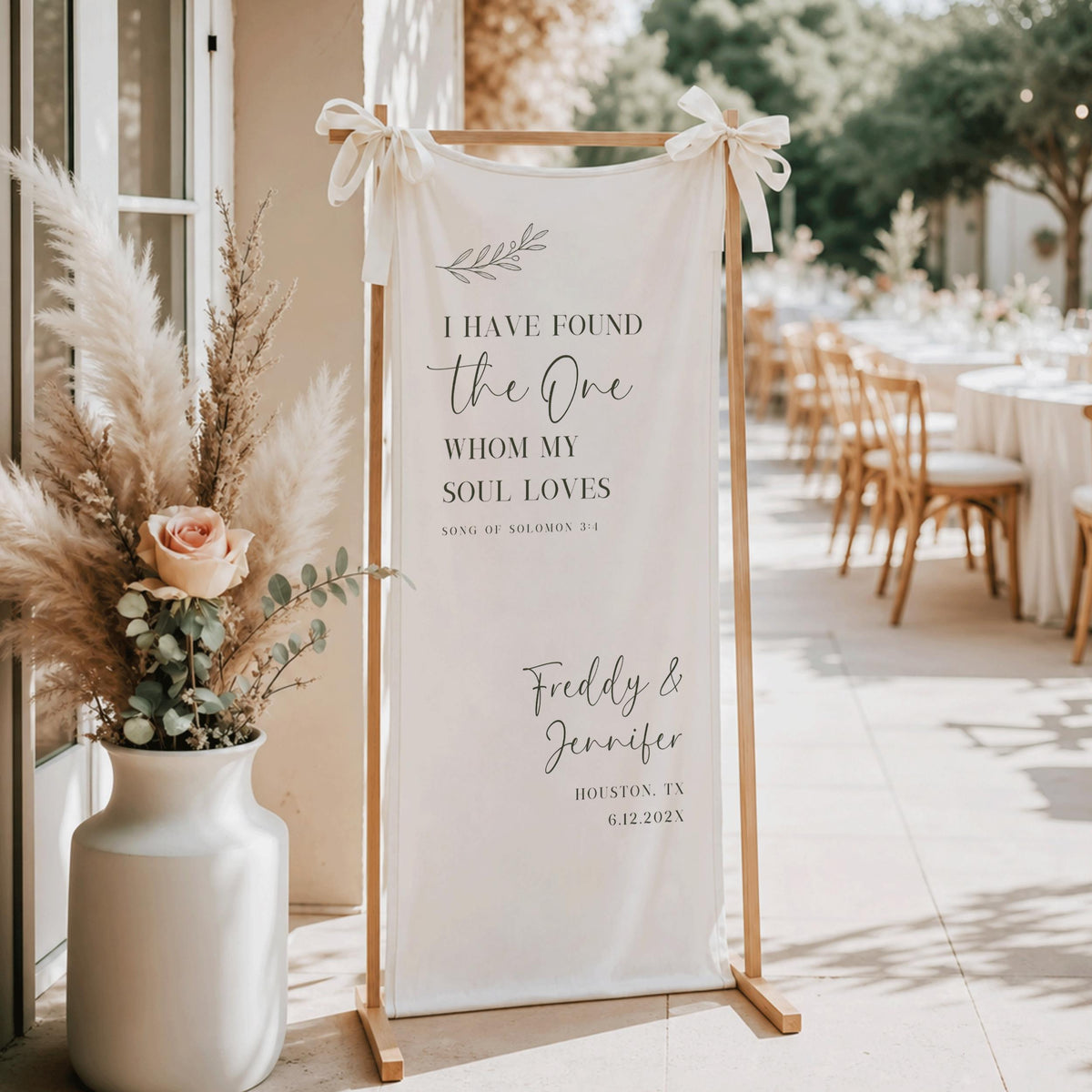 Linen Bible Verse Wedding Banner, I Have the the One Whom My Soul Loves Welcome Sign, Fabric Christian Engagement Party Decor for Church