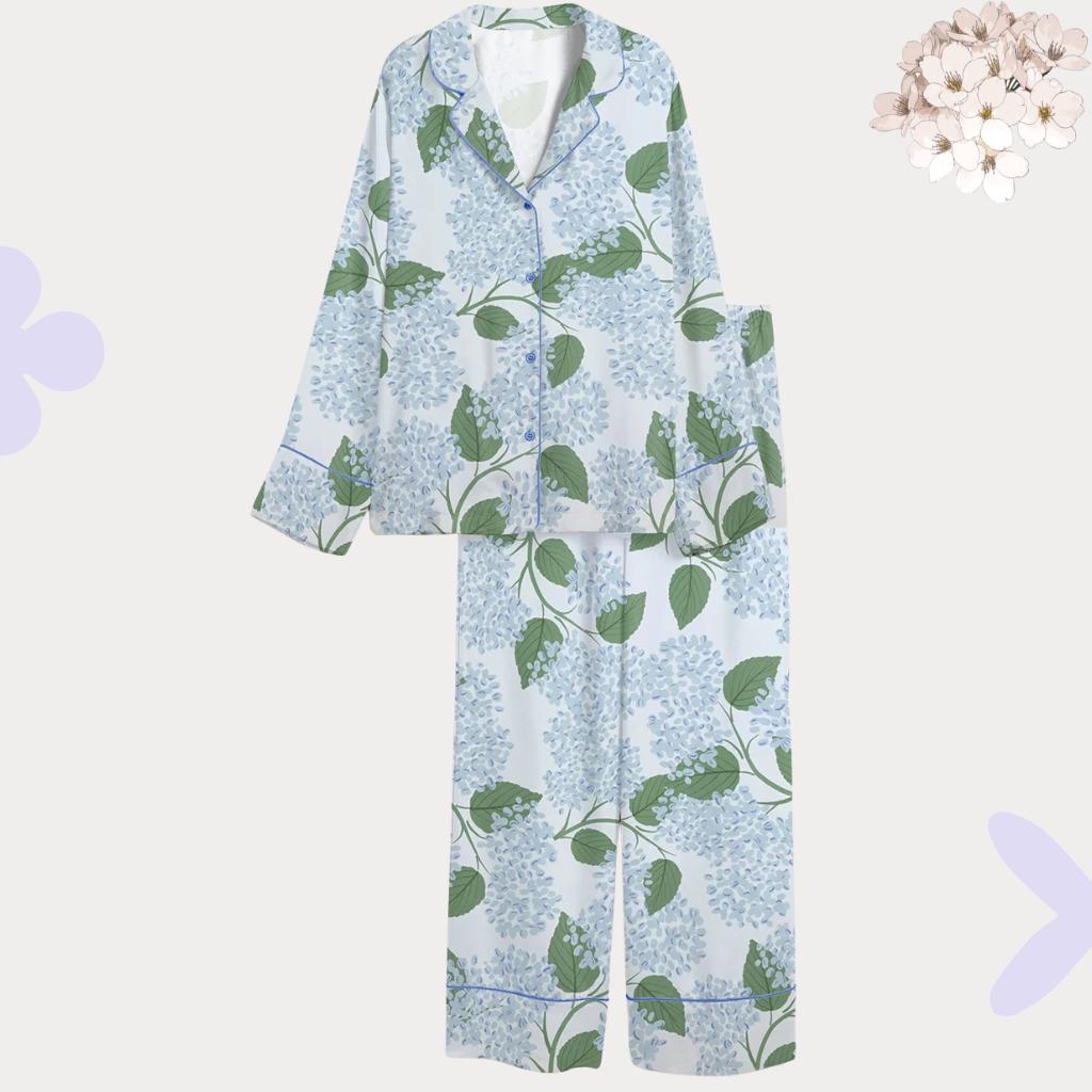 Blue Hydrangea Botanical Sleepwear - Floral Women Loungewear Cozy Sleepwear - Mother's Day Gift