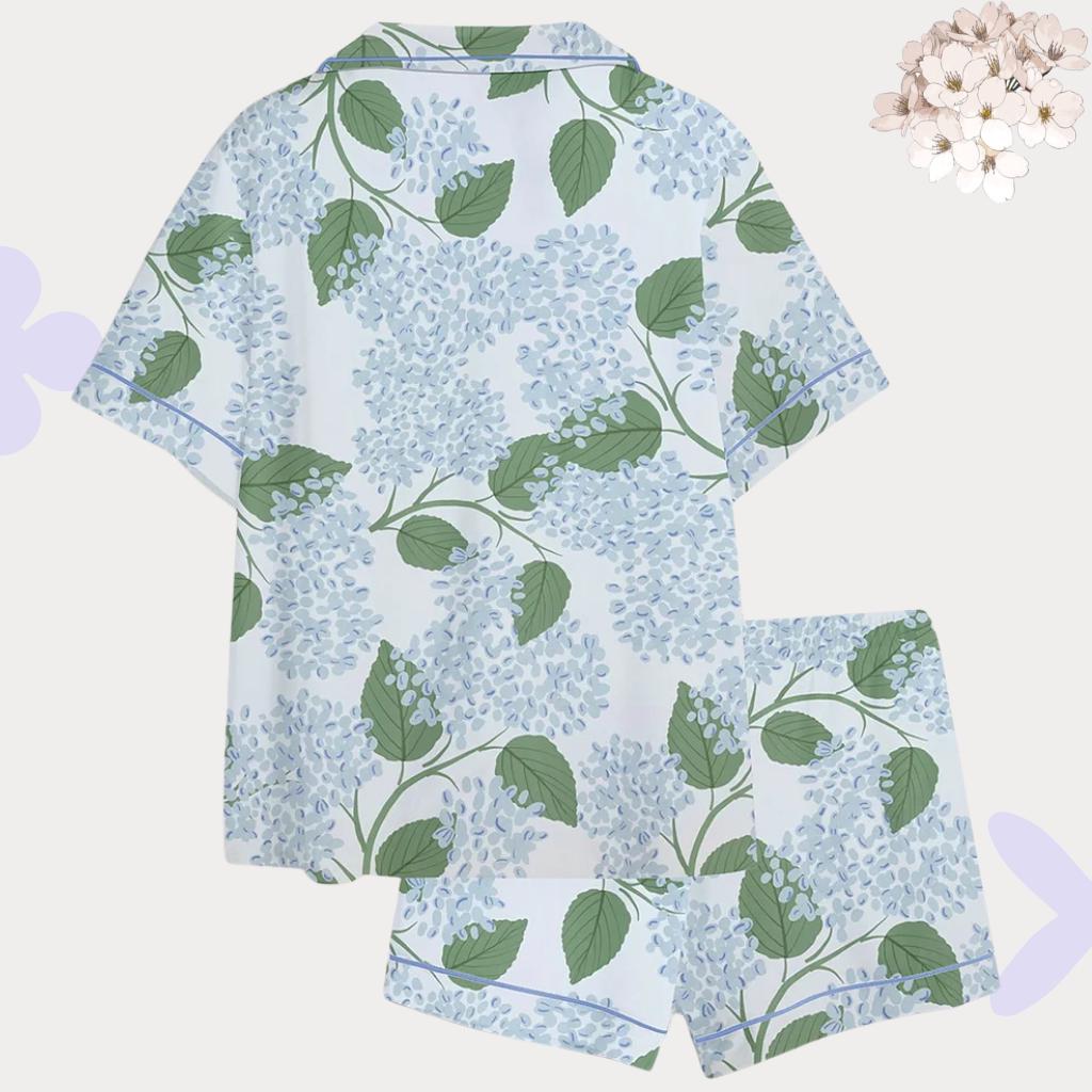 Blue Hydrangea Botanical Sleepwear - Floral Women Loungewear Cozy Sleepwear - Mother's Day Gift