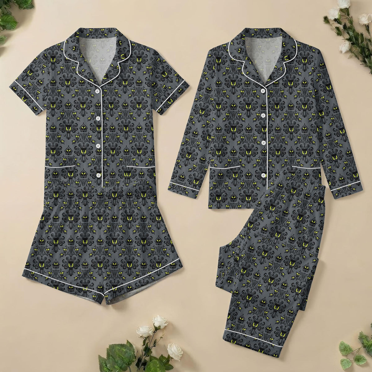 Haunted Mansion Happy Haunts Pajamas, Disney Spooky Ride Sleepwear, Haunted Mansion Short Pajama, Theme Park Lounge Pjs Gift For Her