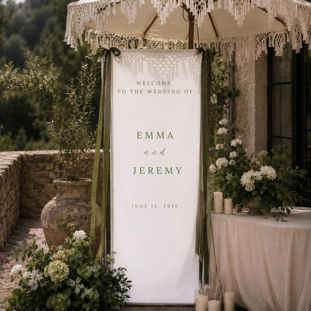 Personalized Linen Wedding Welcome Sign,Custom Fabric Wedding Banner,Modern Ceremony Decor, Outdoor Wedding Decoration,Engagement Party Sign