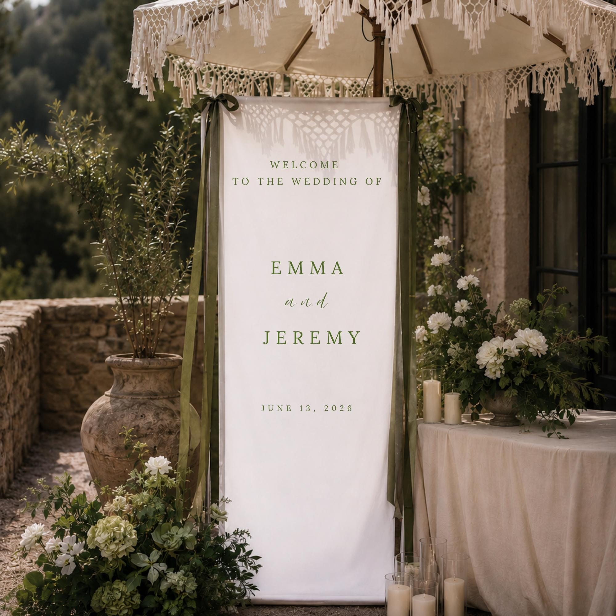 Personalized Linen Wedding Welcome Sign,Custom Fabric Wedding Banner,Modern Ceremony Decor, Outdoor Wedding Decoration,Engagement Party Sign