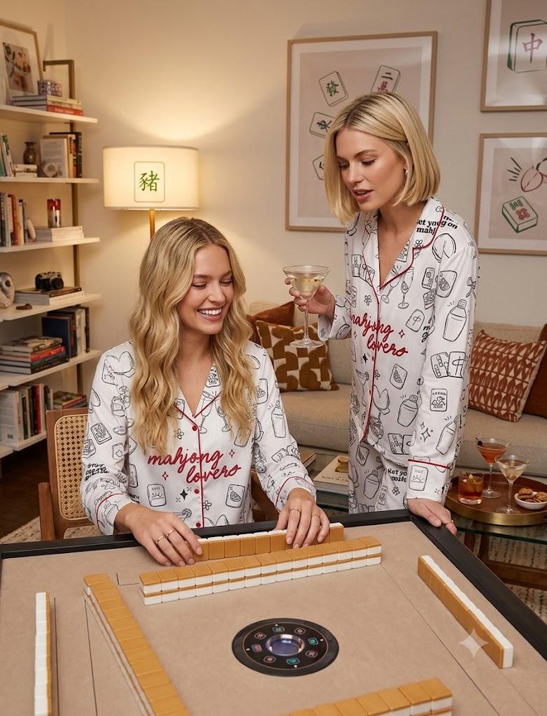 Funny Mahjong Sleepwear –Mahjong Tiles Doodle – Game Night and Pajama Party - Cozy Girls
