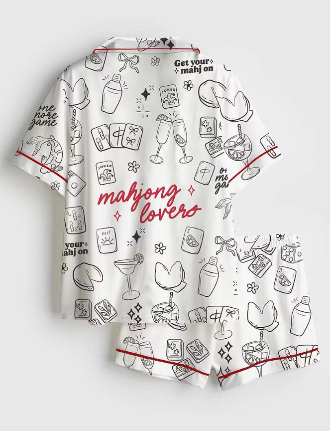 Funny Mahjong Sleepwear –Mahjong Tiles Doodle – Game Night and Pajama Party - Cozy Girls