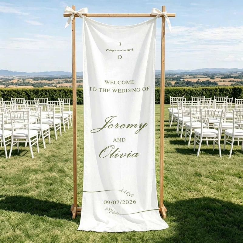 Personalized Wedding Welcome Sign Rustic Wedding Backdrop Banner Bridal Shower Decor Custom Wedding Banner Ceremony Decor