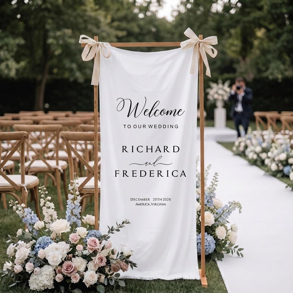 Fabric Wedding Welcome Sign Modern Wedding Welcome Sign Fabric Linen Custom Wedding ceremony Boho Wedding Welcome Sign Ceremony Sign