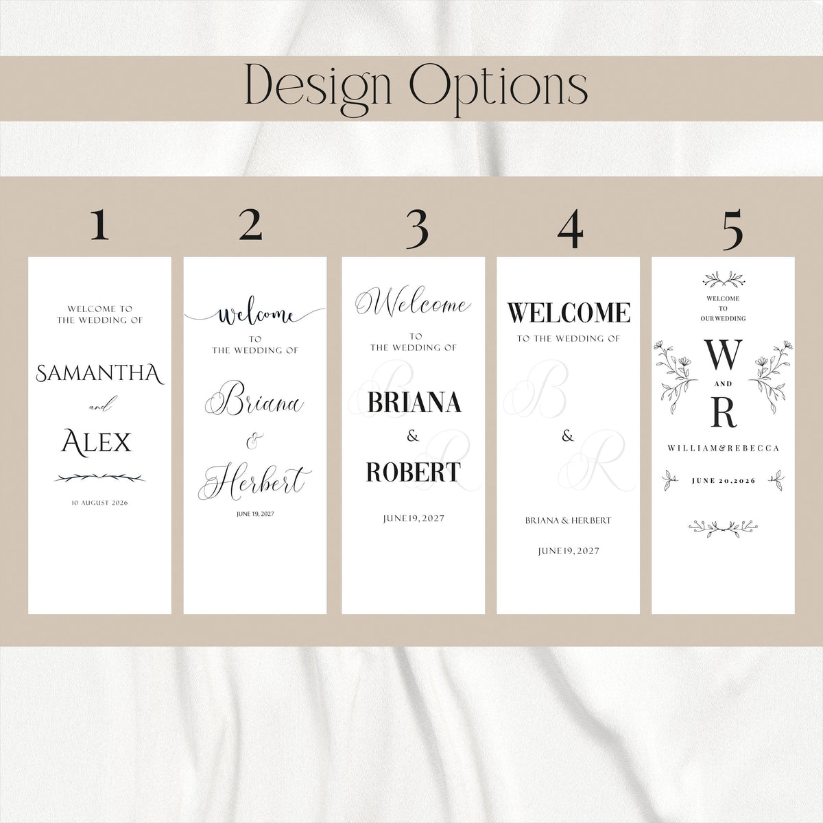 Personalized Fabric Wedding Welcome Sign, Custom Names Date Banner, Elegant Ceremony Decor