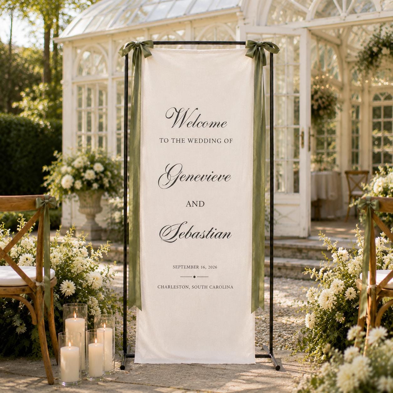 Personalized Fabric Wedding Welcome Sign, Custom Linen Wedding Banner, Modern Ceremony Entrance Decor, Wedding Name Date Sign