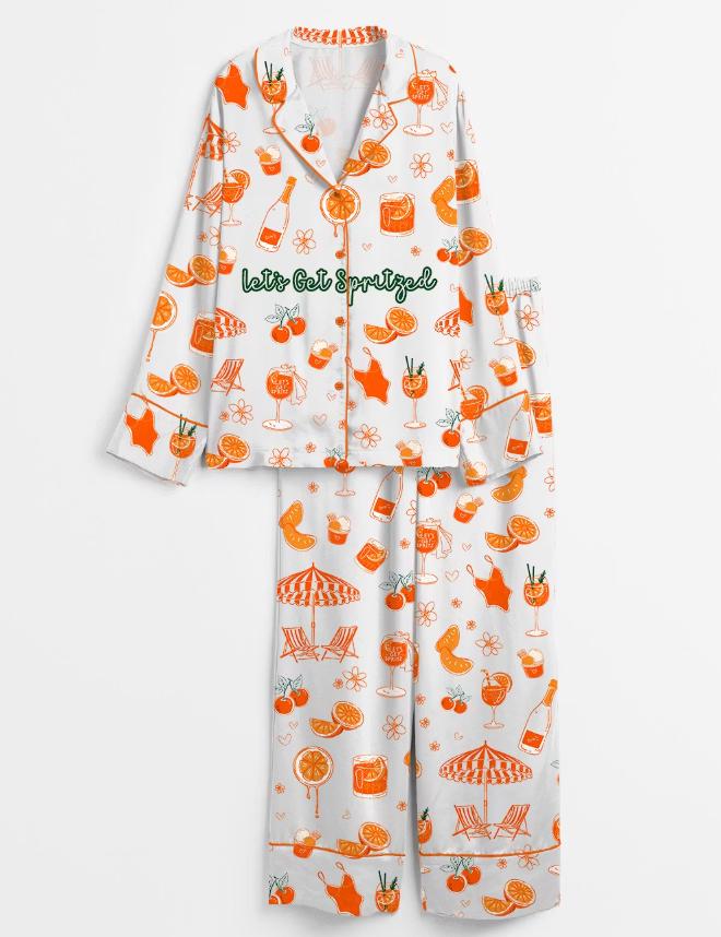 Let's Get Spritzed Pajamas – Orange Summer Sleepwear –Cocktail Loungewear - Bachelorette Party , Summer Girls Trip