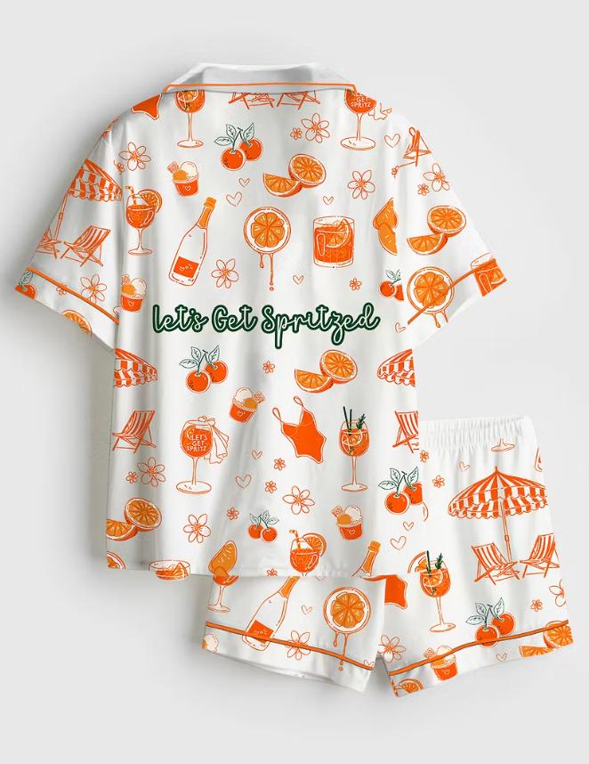 Let's Get Spritzed Pajamas – Orange Summer Sleepwear –Cocktail Loungewear - Bachelorette Party , Summer Girls Trip