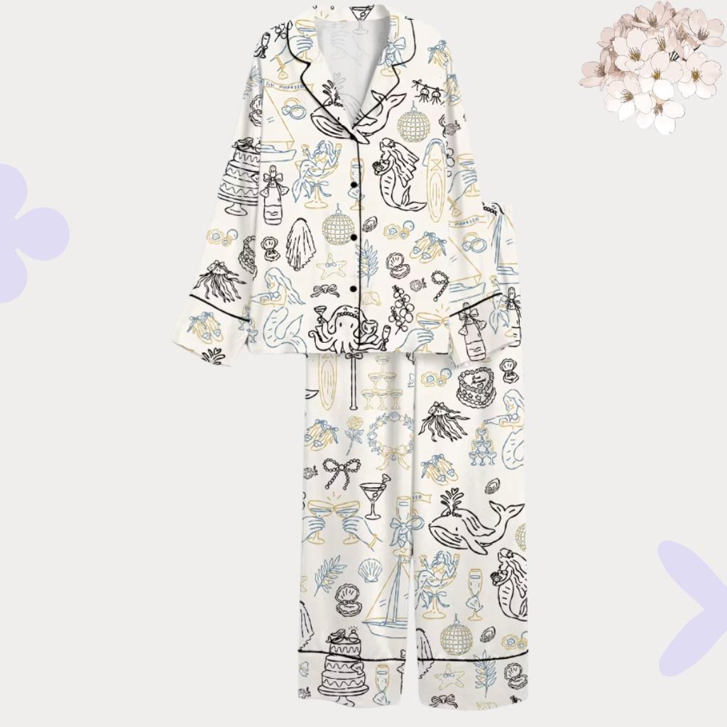 Coastal Bride Pajama Set – Mermaid Nautical Sleepwear – Honeymoon Gift for Her, Getting Ready Bridal