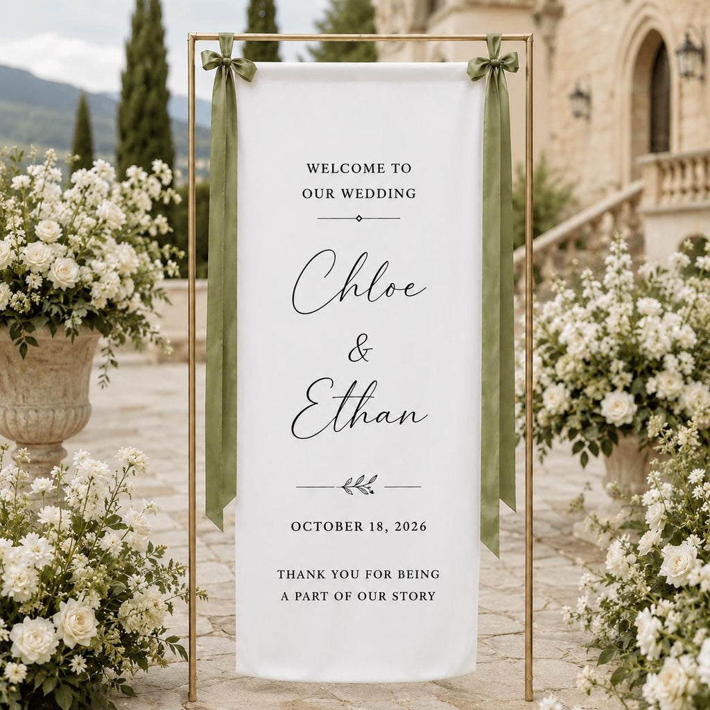 Custom Fabric Wedding Welcome Sign, Modern Linen Wedding Sign, Wedding Banner, Personalised Wedding Decor, Engagement Party Sign, Reception