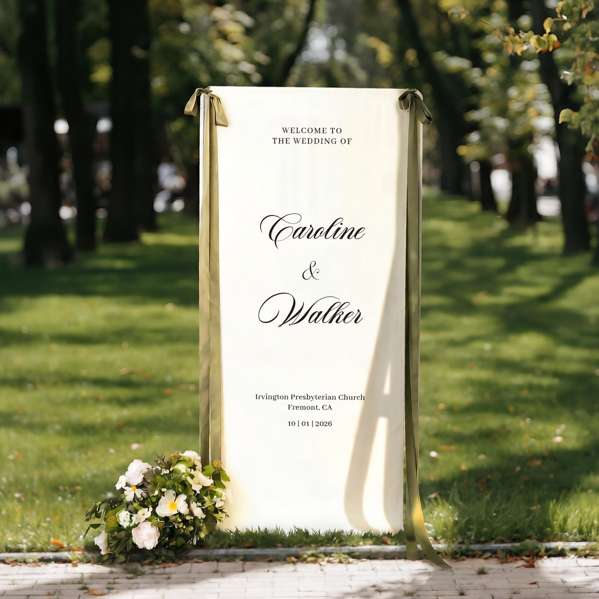 Custom Linen Wedding Welcome Sign - Personalized Boho Ceremony Decor with Name & Date