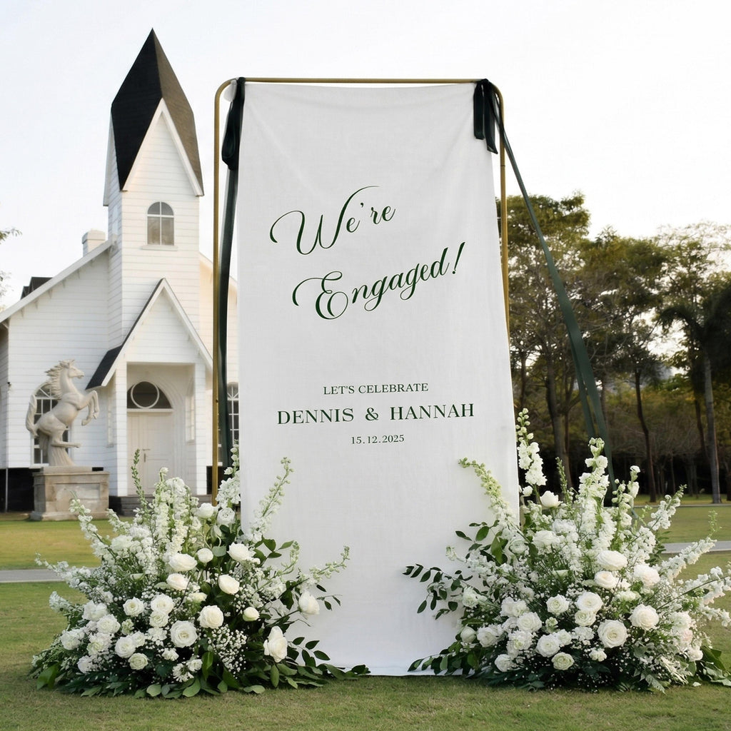Custom Linen Wedding Welcome Sign - Personalized Boho Ceremony Decor with Name & Date