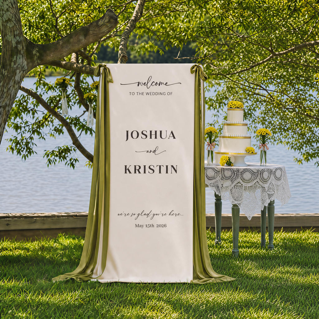 Custom Linen Wedding Welcome Sign - Personalized Boho Ceremony Decor with Name & Date
