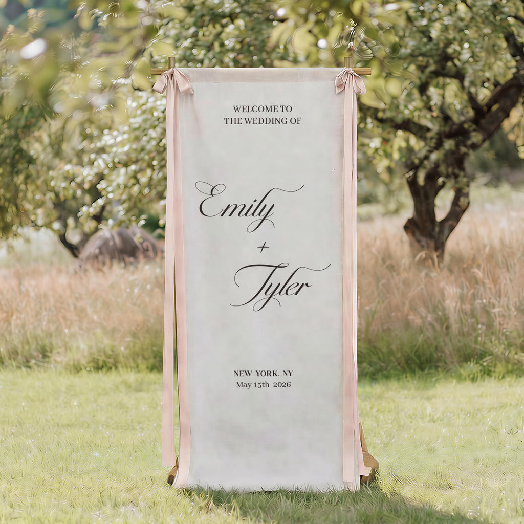 Custom Linen Wedding Welcome Sign - Personalized Boho Ceremony Decor with Name & Date