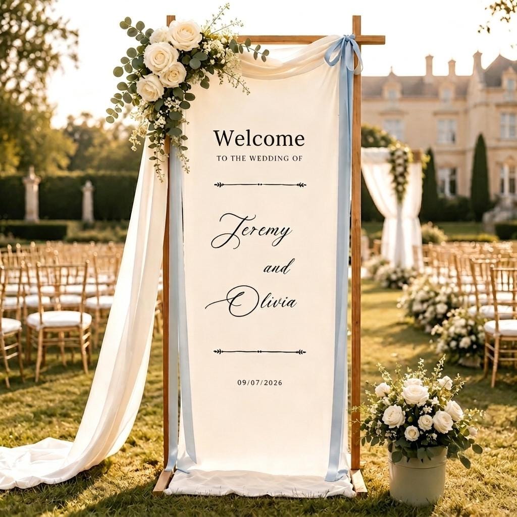 Personalized Wedding Welcome Sign Rustic Wedding Backdrop Banner Bridal Shower Decor Custom Wedding Banner Ceremony Decor