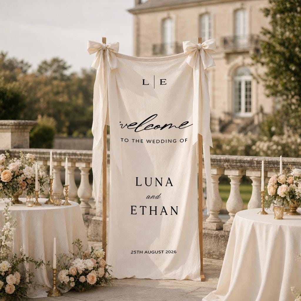 Wedding Welcome Banner ,Personalized Wedding Sign ,Faux Linen Wedding Banner,Lawn Wedding Decor ,Wedding Ceremony Decor , Welcome Tapestry