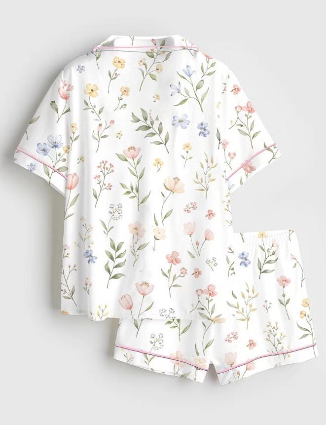 Floral Pajama Set - Watercolor Flower Sleepwear - Wildflower, Bridal Party Gift, Girls Trip Matching Pjs
