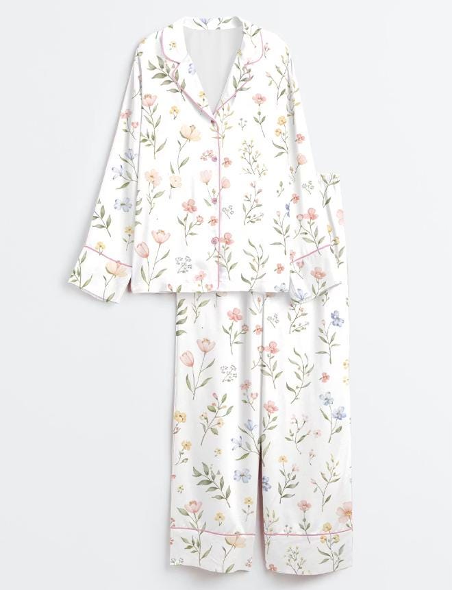 Floral Pajama Set - Watercolor Flower Sleepwear - Wildflower, Bridal Party Gift, Girls Trip Matching Pjs