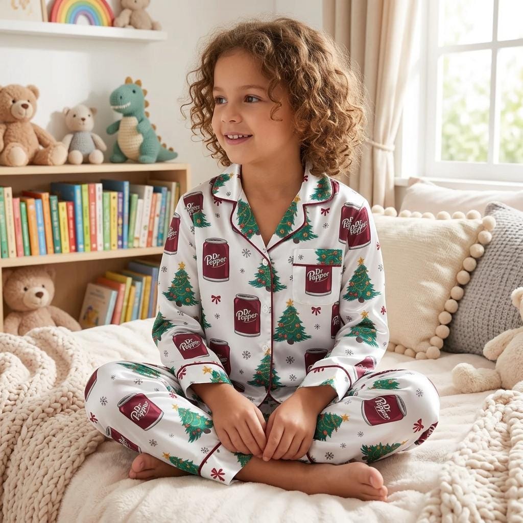 Coquette Dr Pepper Christmas Satin Pajamas Set, Est. 1885 Soda Pajamas, Diet Drink Lovers Gift, Family Matching Pajamas, Christmas Pajamas