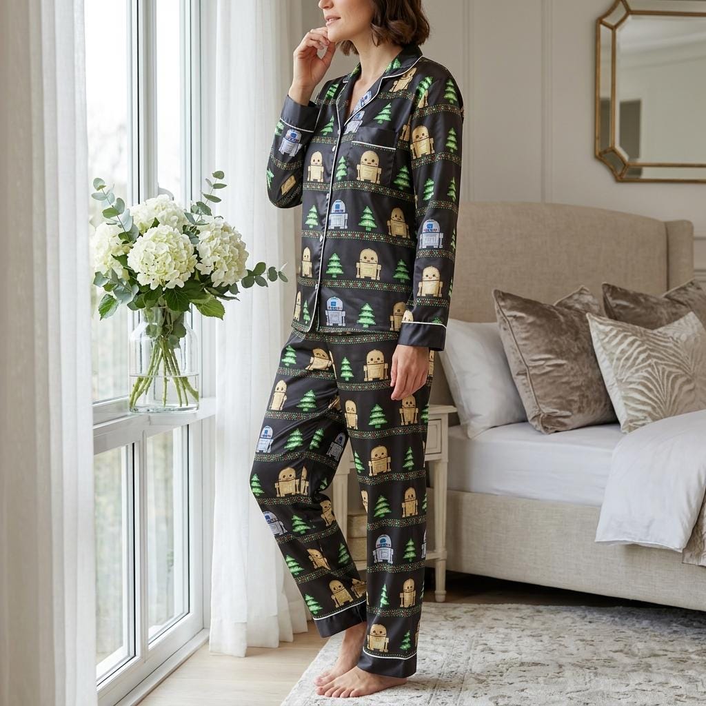 Disney Star Wars Christmas Satin Pajamas Set, C-3PO and R2-D2 Star Wars Pajamas, Star Wars Galaxy's Edge Pajamas, Family Matching Pajamas