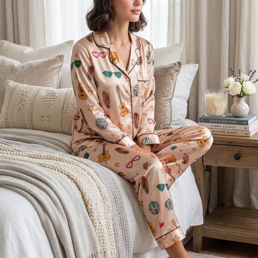 Showgirl Satin Pajamas Set, Girls Night Sleepover Outfit, Matching Pajamas for Best Friends, Bachelorette Party Gift, Music Lover Pajamas