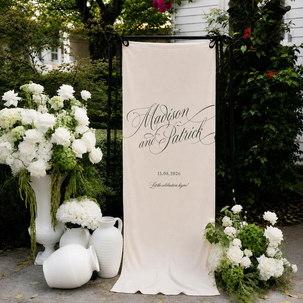 Personalized Wedding Banner, Elegant Neutral Ceremony Reception Decoration