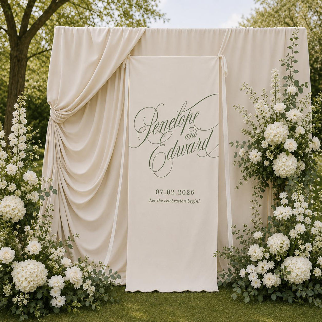Personalized Wedding Banner, Elegant Neutral Ceremony Reception Decoration