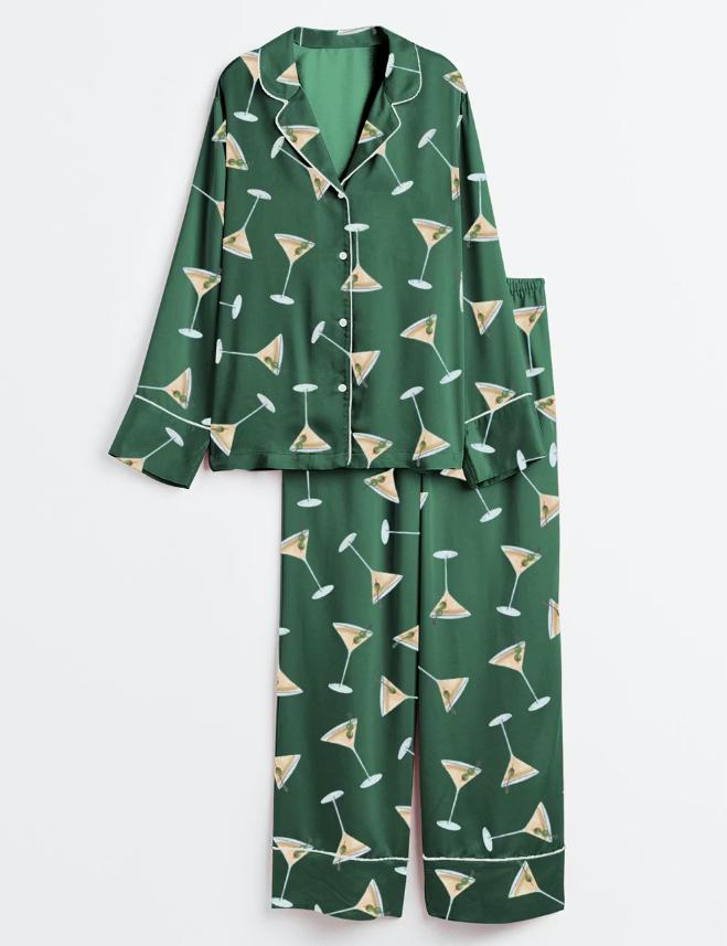 Cocktail Pajamas – Dirty Martini Pajamas Olive Green Sleepwear – Bridesmaid Pajama Set Girls Trip pjs