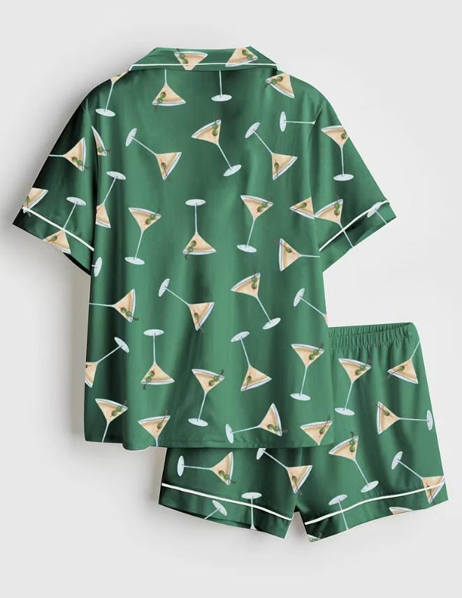 Cocktail Pajamas – Dirty Martini Pajamas Olive Green Sleepwear – Bridesmaid Pajama Set Girls Trip pjs