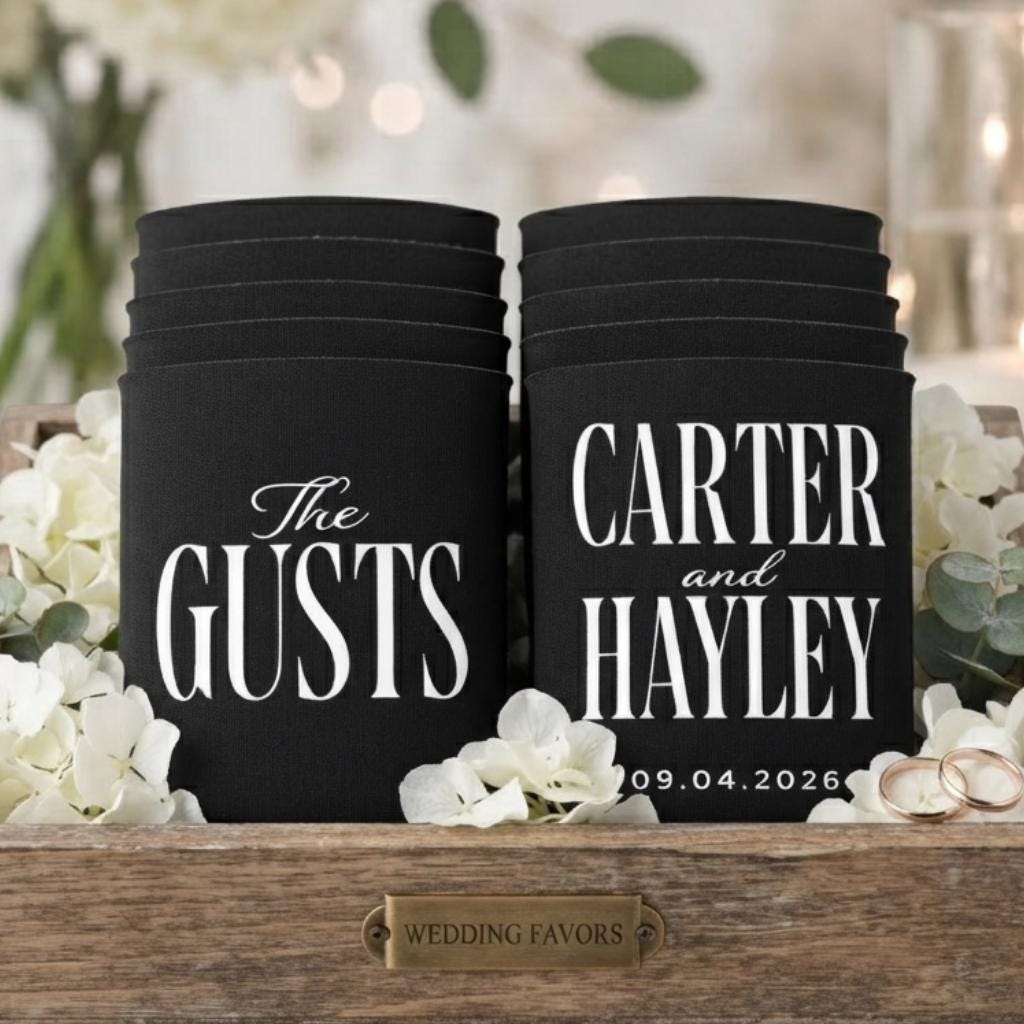 Custom Wedding Can Coolers Personalized Wedding Favor Beverage Holder Reception Drink Sleeve Bridal Shower Party Gift
