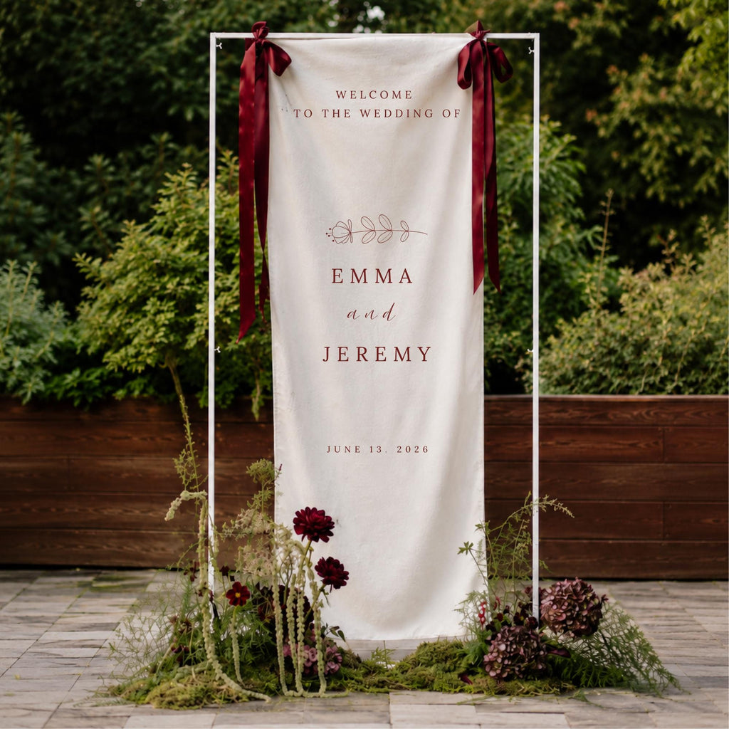 Personalized Linen Wedding Welcome Sign,Custom Fabric Wedding Banner,Modern Ceremony Decor, Outdoor Wedding Decoration,Engagement Party Sign