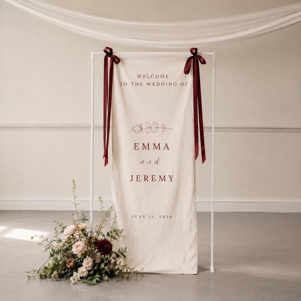 Personalized Linen Wedding Welcome Sign,Custom Fabric Wedding Banner,Modern Ceremony Decor, Outdoor Wedding Decoration,Engagement Party Sign