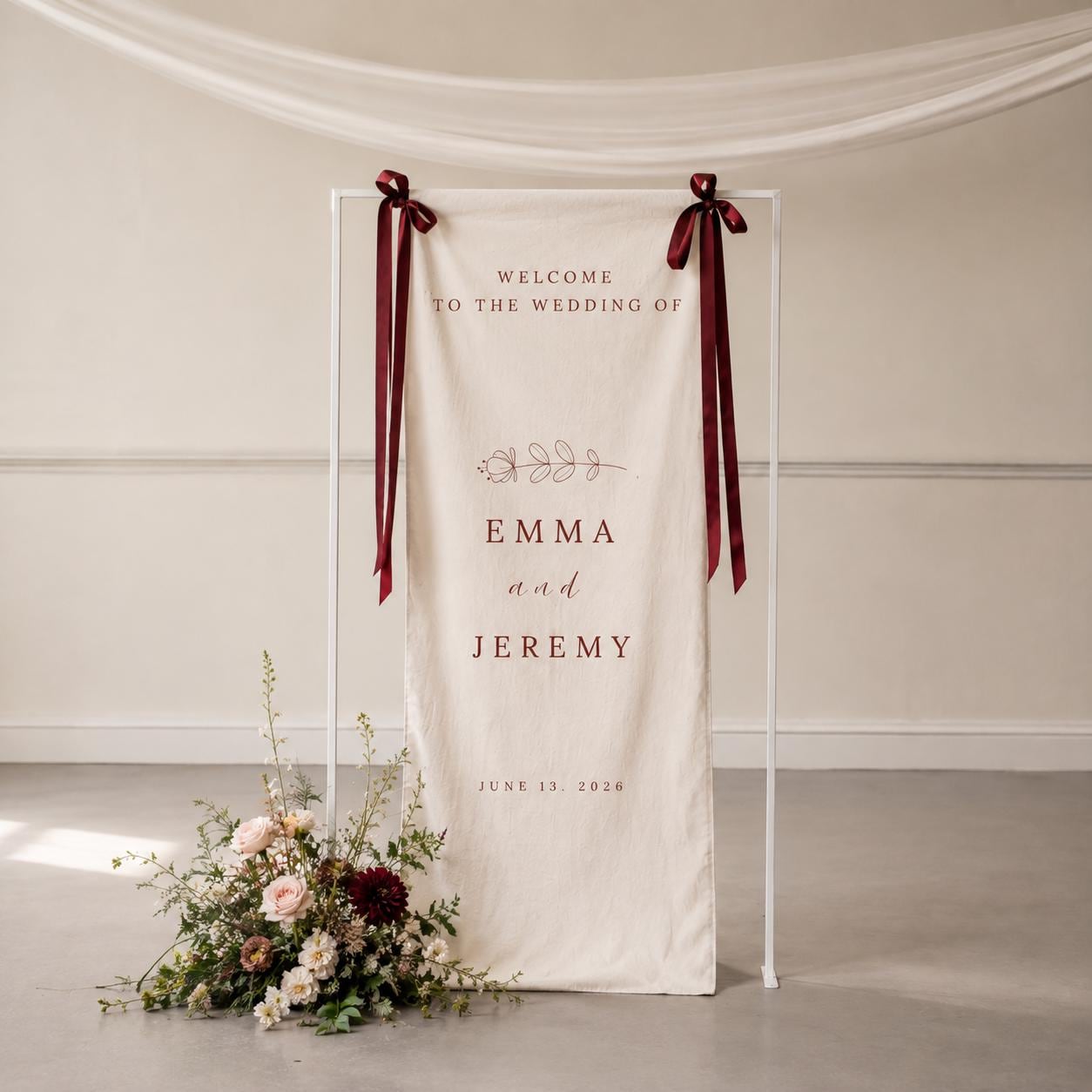 Personalized Linen Wedding Welcome Sign,Custom Fabric Wedding Banner,Modern Ceremony Decor, Outdoor Wedding Decoration,Engagement Party Sign