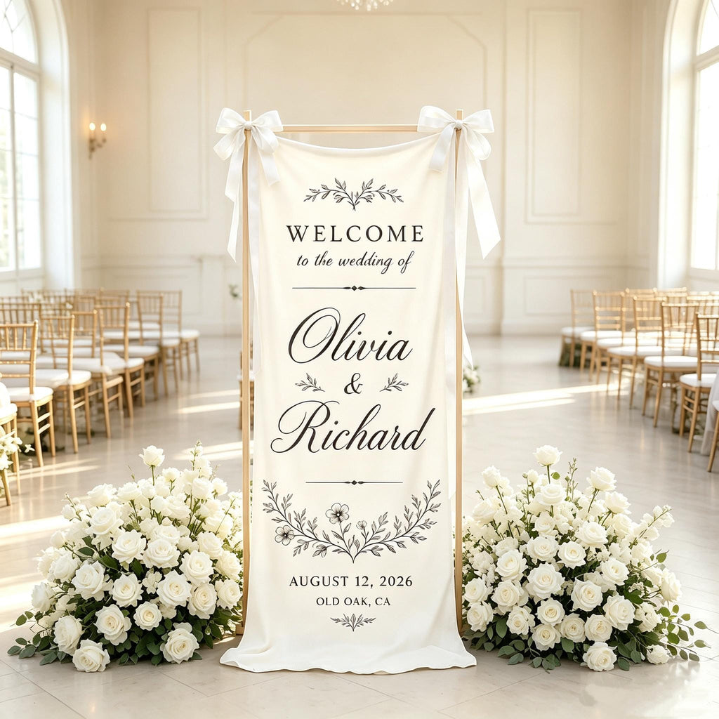 Personalized Wedding Welcome Sign, Cotton Linen Ceremony Banner, Custom Bride Groom Wedding Tapestry, Wedding Reception Decor
