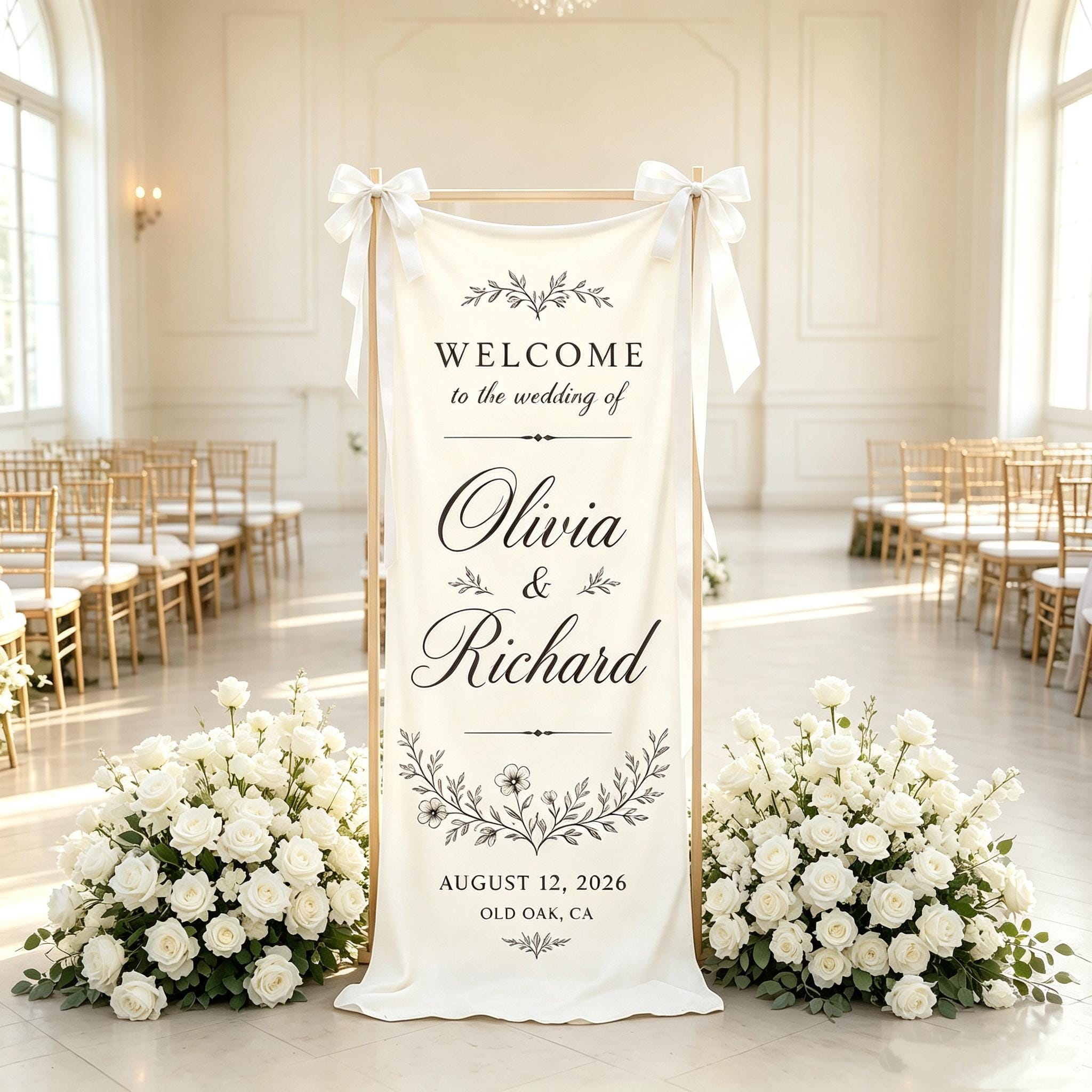 Personalized Wedding Welcome Sign, Cotton Linen Ceremony Banner, Custom Bride Groom Wedding Tapestry, Wedding Reception Decor