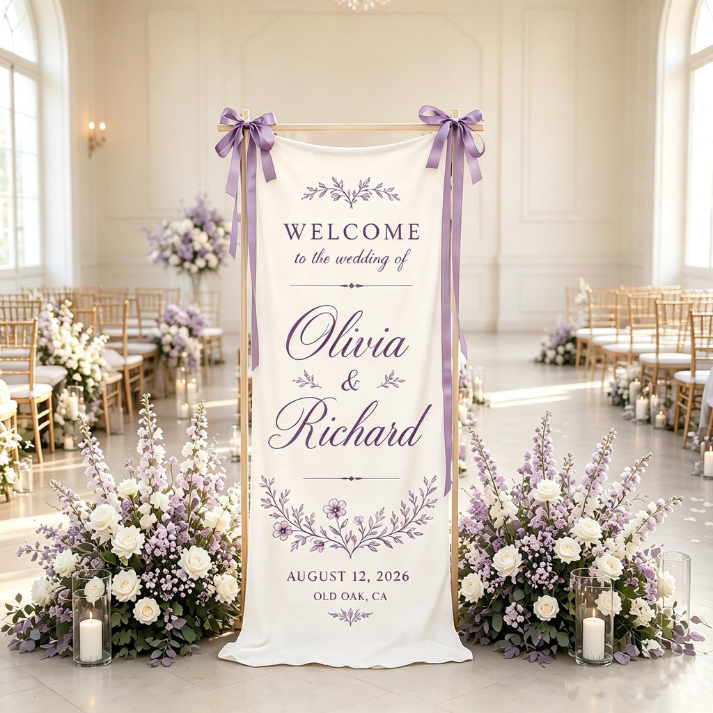 Personalized Wedding Welcome Sign, Cotton Linen Ceremony Banner, Custom Bride Groom Wedding Tapestry, Wedding Reception Decor
