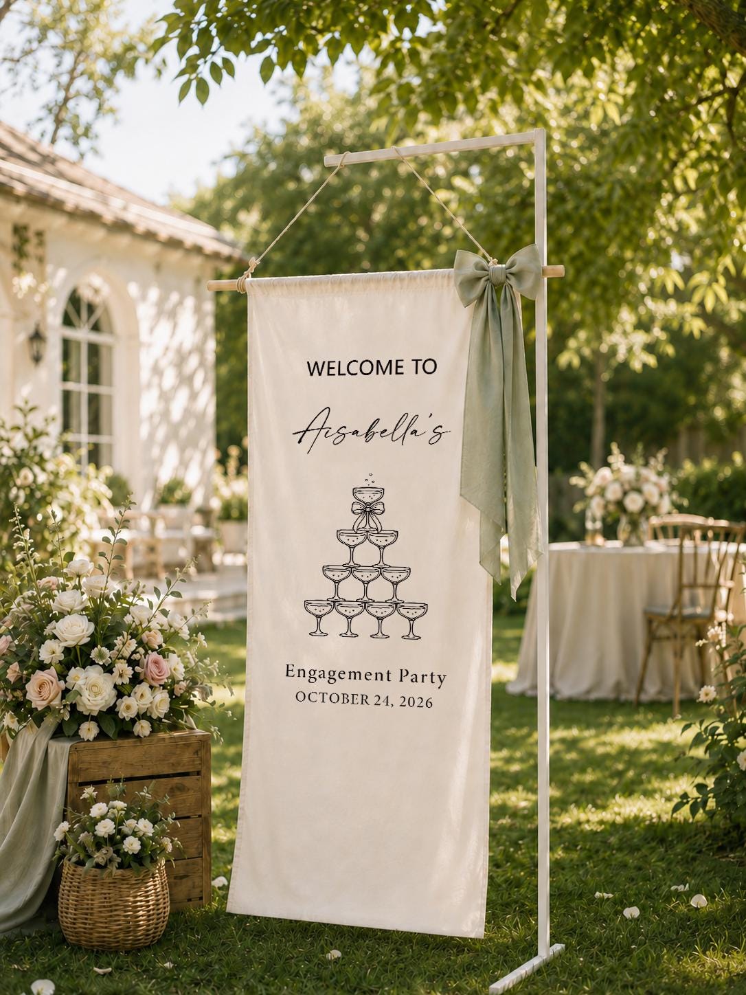 Custom Fabric Wedding Welcome Sign, Personalized Linen Wedding Banner, Elegant Ceremony Decor, Outdoor Reception, Engagement Party Backdrop