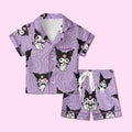 Cute Gothic Purple Bunny Pajamas Set, Cozy Button Down Sleepwear For Family, Classic Kawaii Purple Pajamas, Cute Slumber Party Gifts