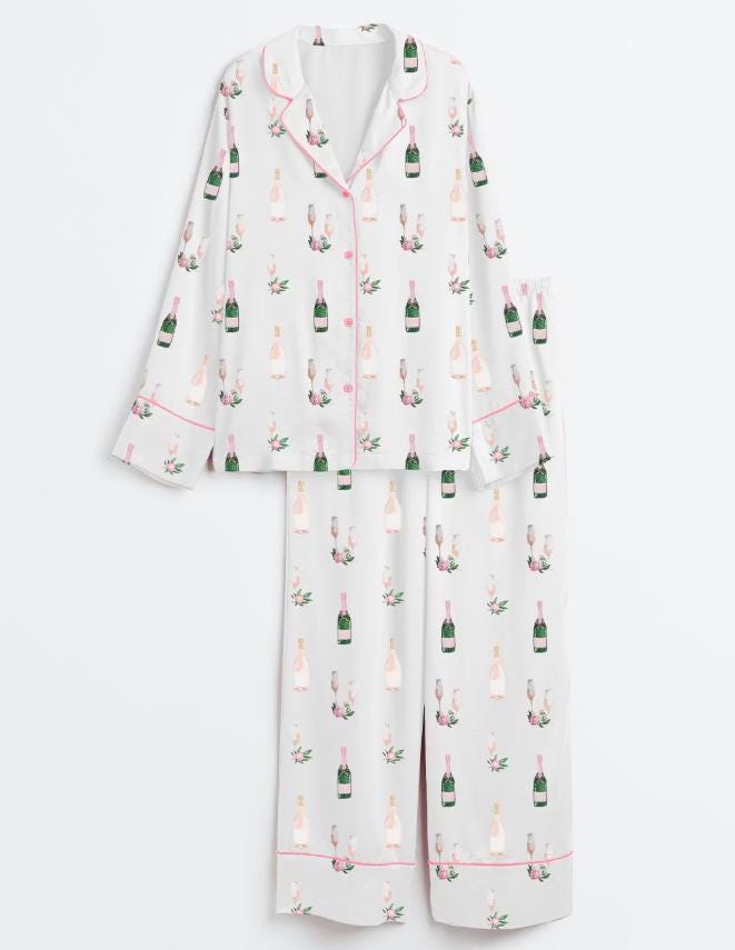 Champagne Pajama Set – Wine Print Sleepwear – Getting Ready Pajamas & Girls Trip Outfit
