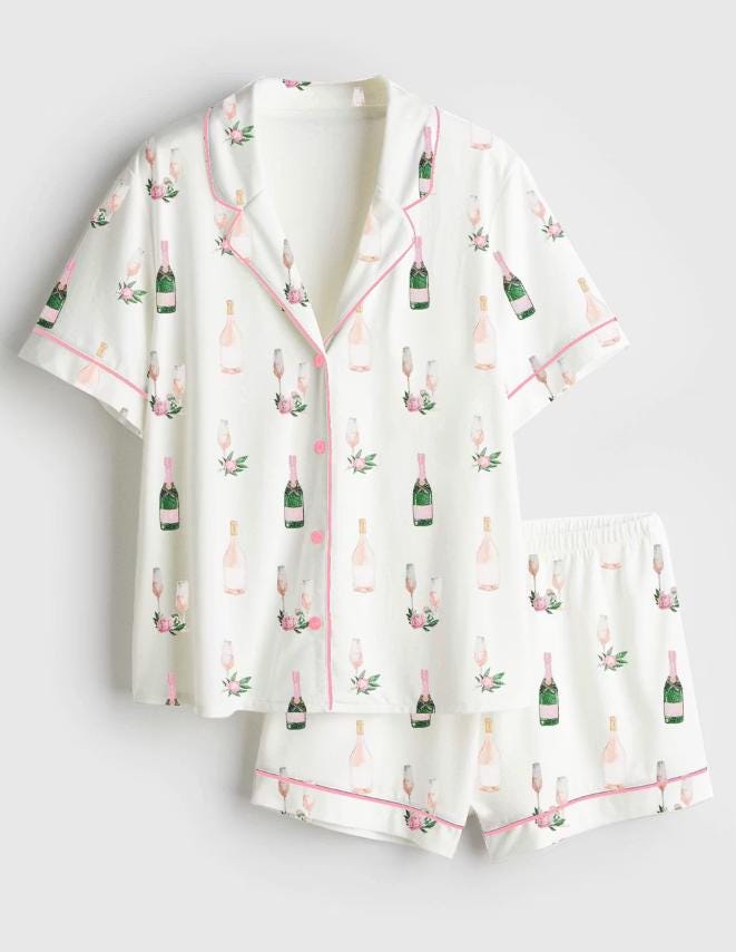 Champagne Pajama Set – Wine Print Sleepwear – Getting Ready Pajamas & Girls Trip Outfit