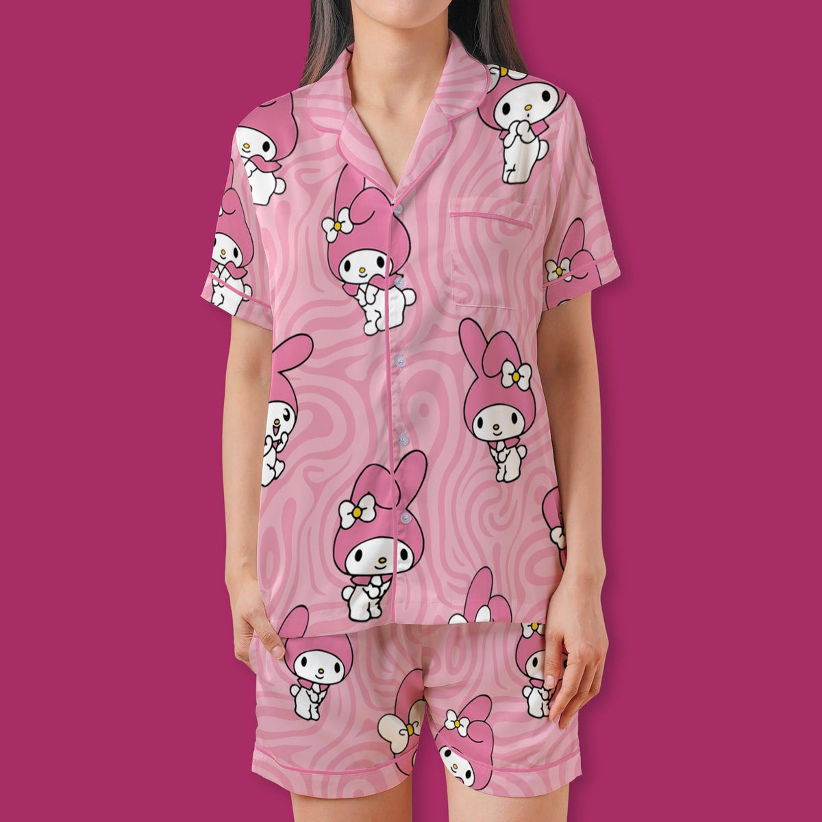 Cute Pink Bunny Pajamas Set, Kawaii Rabbit Sleepwear For Family, Pastel Pink Swirl Pajamas, Sweet Slumber Party Gifts For Her