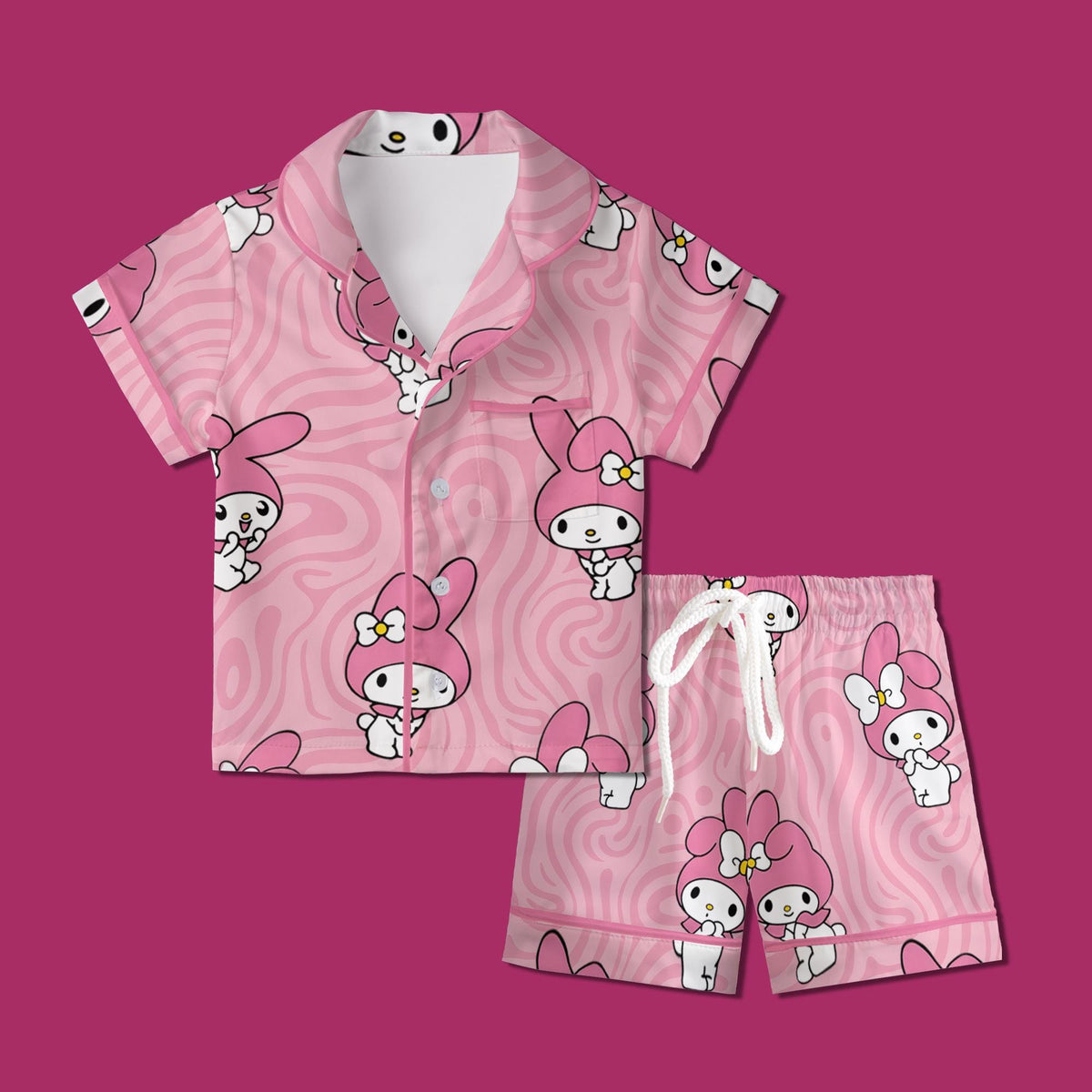 Cute Pink Bunny Pajamas Set, Kawaii Rabbit Sleepwear For Family, Pastel Pink Swirl Pajamas, Sweet Slumber Party Gifts For Her