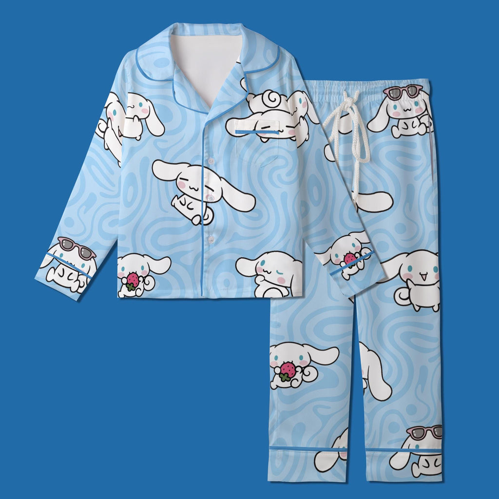 Cute White Puppy Pajamas Set, Kawaii Floppy Ear Dog Sleepwear For Family, Pastel Blue Swirl Pajamas, Sweet Slumber Party, Puppy Shirt Dress