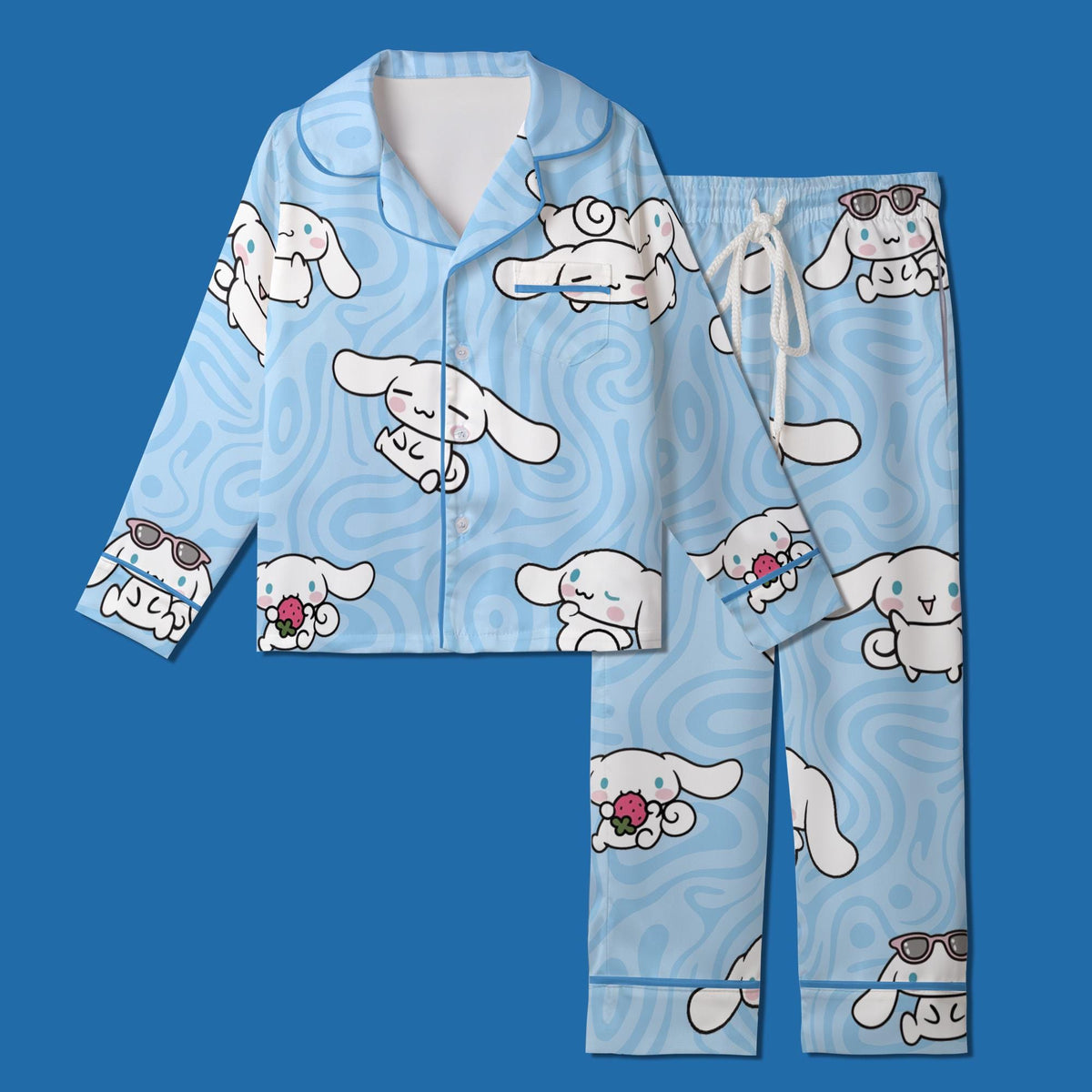 Cute White Puppy Pajamas Set, Kawaii Floppy Ear Dog Sleepwear For Family, Pastel Blue Swirl Pajamas, Sweet Slumber Party, Puppy Shirt Dress