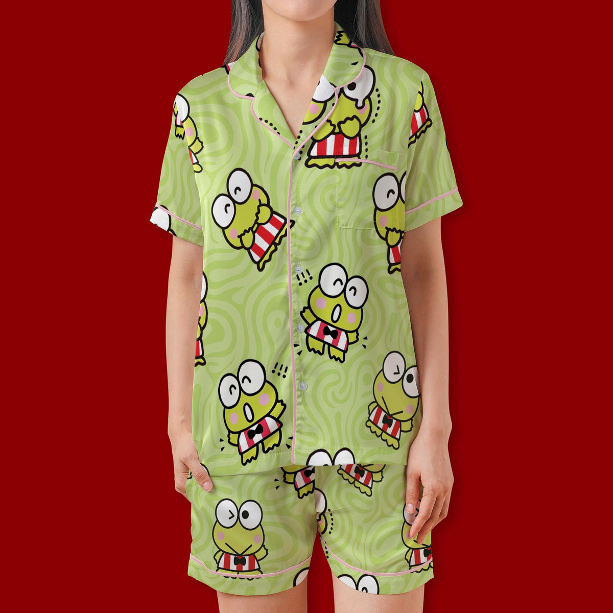 Cute Green Frog Pajamas Set, Kawaii Animal Sleepwear For Family, Pastel Green Swirl Pajamas, Sweet Slumber Party Gifts, Frog Shirt Dress